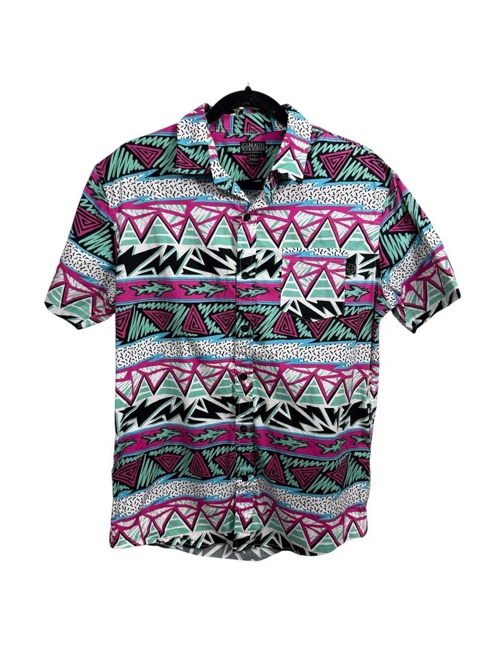 Maui and Sons Retro Surf Shirt Size Large 90s Inspired Geometric